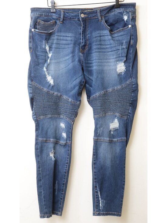 Judy Blue Denim - Judy Blue PLUS Size 18W Dark Wash Destructed Moto Style Skinny 5 Pocket Jeans‎